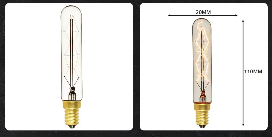 T20 Ретро Винтаж Эдисона мощностью 40 Вт 220-240 V E14 110 мм Вольфрам нити из углеродистой стали катод электрическая лампа трубчатая Форма украшение дома