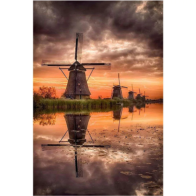 

5D DIY Diamond Embroidery Diamond Painting Cross Stitch Sunset Windmill Full Drill Mosaic Home Decor Gift Needlework