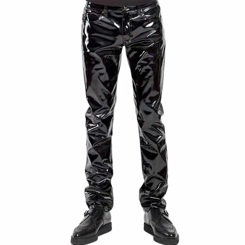 Punk Style Gothic Man Pants Sexy Wetlook Latex Vinyl Zipper Trousers Men Fashion Faux Leather Pole Dance Gay Fetish Pantalones Hombre (3)
