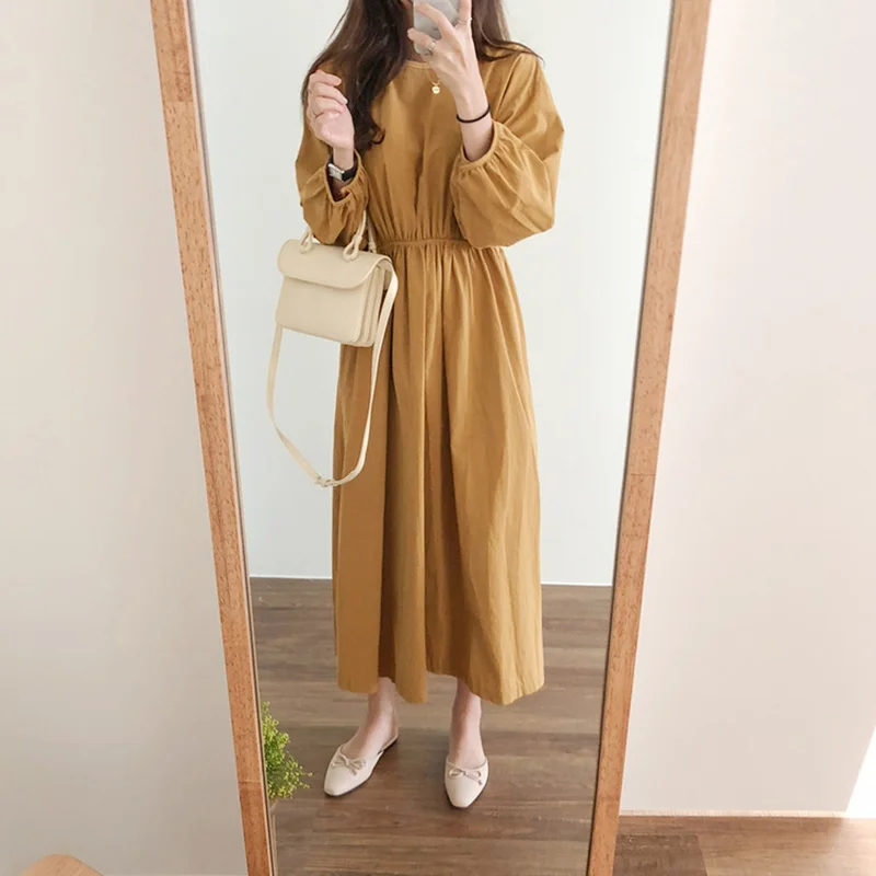

Back Tie Solid Color Vintage Princess Big Puff Sleeve Dress a Line Spring Summer Long Dress Robe Longue Vestido Largo Vestiti