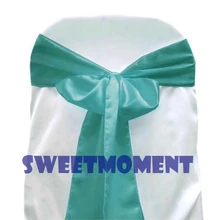 100 Тиффани синий Премиум атласная Председатель Knotbow Чехлы для стульев Пояса для свадьбы Председатель украшения