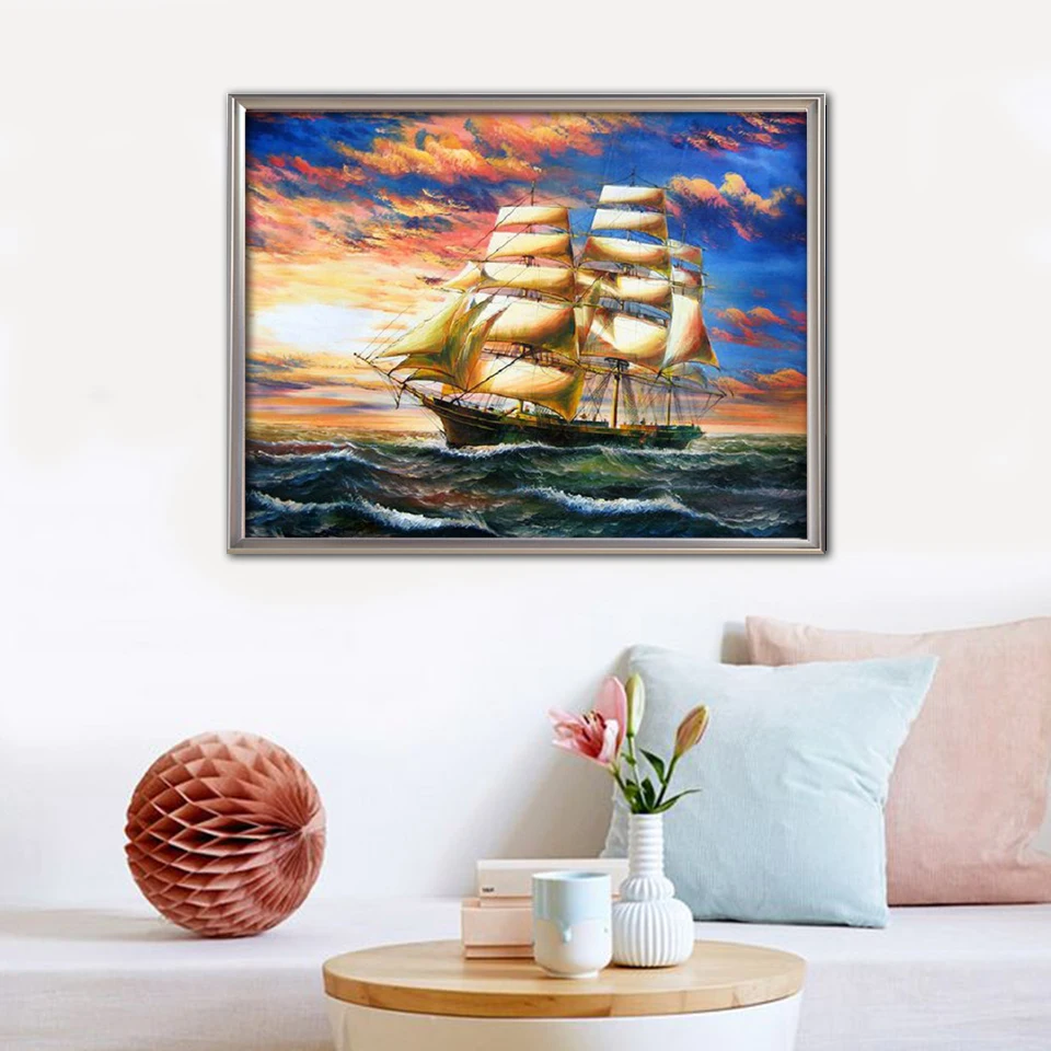 EverShine DIY 5D Full Round Diamond Painting Cross Stitch Scenery Pictures Of Rhinestones Embroidery Ship Landscape|Алмазная мозаика|