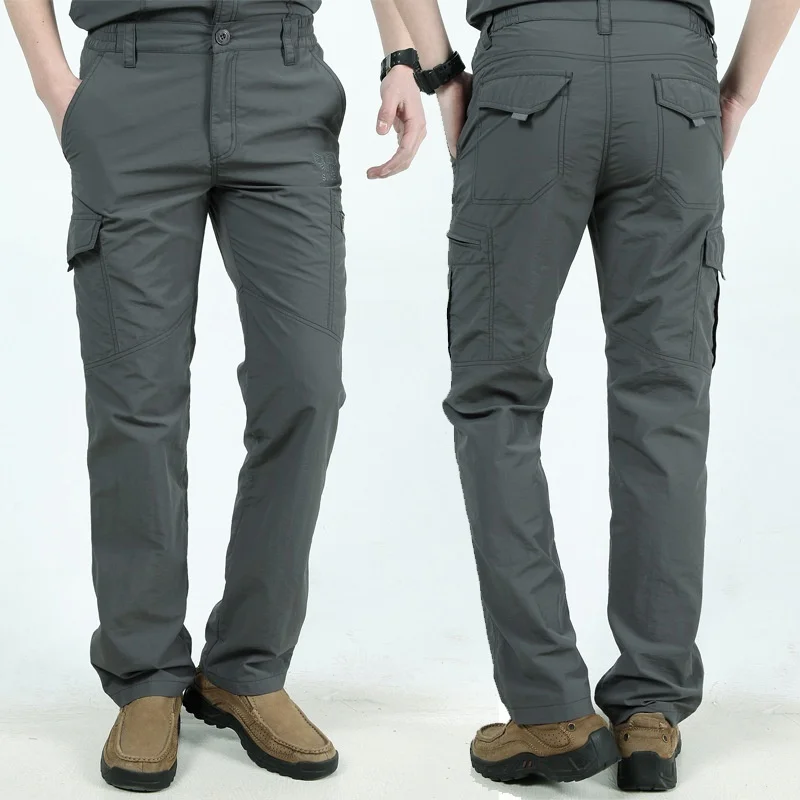 Модные мужские брюки карго в Военном Стиле, прямые брюки для пешего туризма, Мужские дышащие брюки с несколькими карманами, мужские брюки для бега размера плюс - Color: WISH846 grey