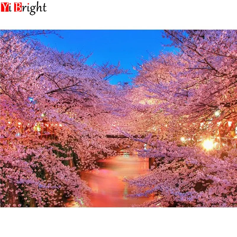 

Diamond Embroidery Landscape Home Decor Diamond 5D Diy Diamond Painting Full Square Drill Rhinestones Cherry Blossoms Mosaic XY1