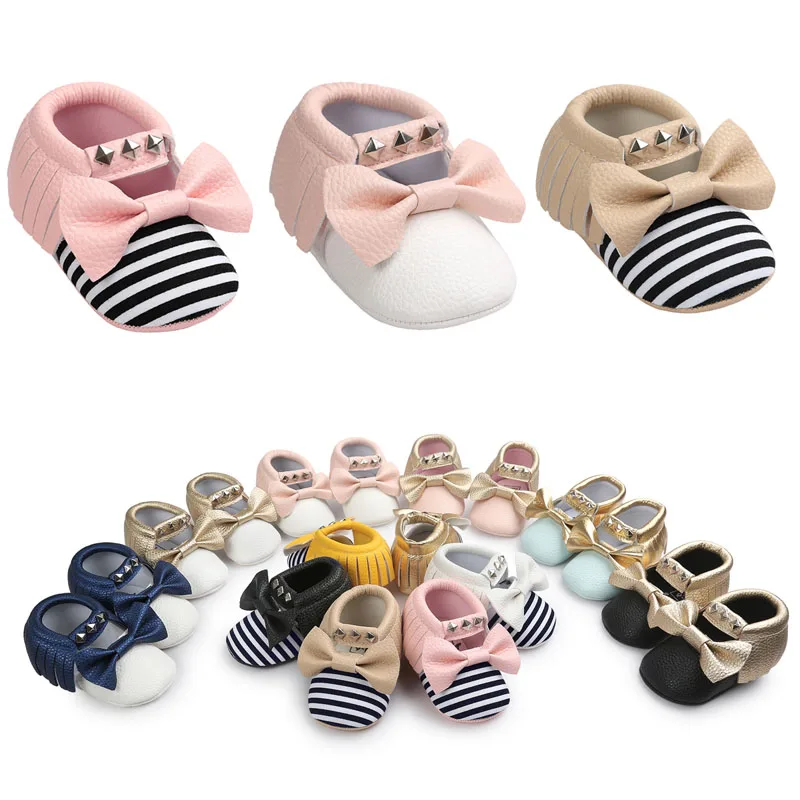 New pu Leather Baby Moccasins Rivet striped Mary janes Baby girls princess dress Shoes Newborn first walker Infant baby Shoes
