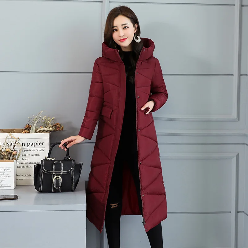 Новинка, модное дизайнерское Женское зимнее пальто, теплая Толстая парка, длинное женское пальто, Женское пальто с капюшоном, куртка с хлопковой подкладкой - Цвет: Wine Red