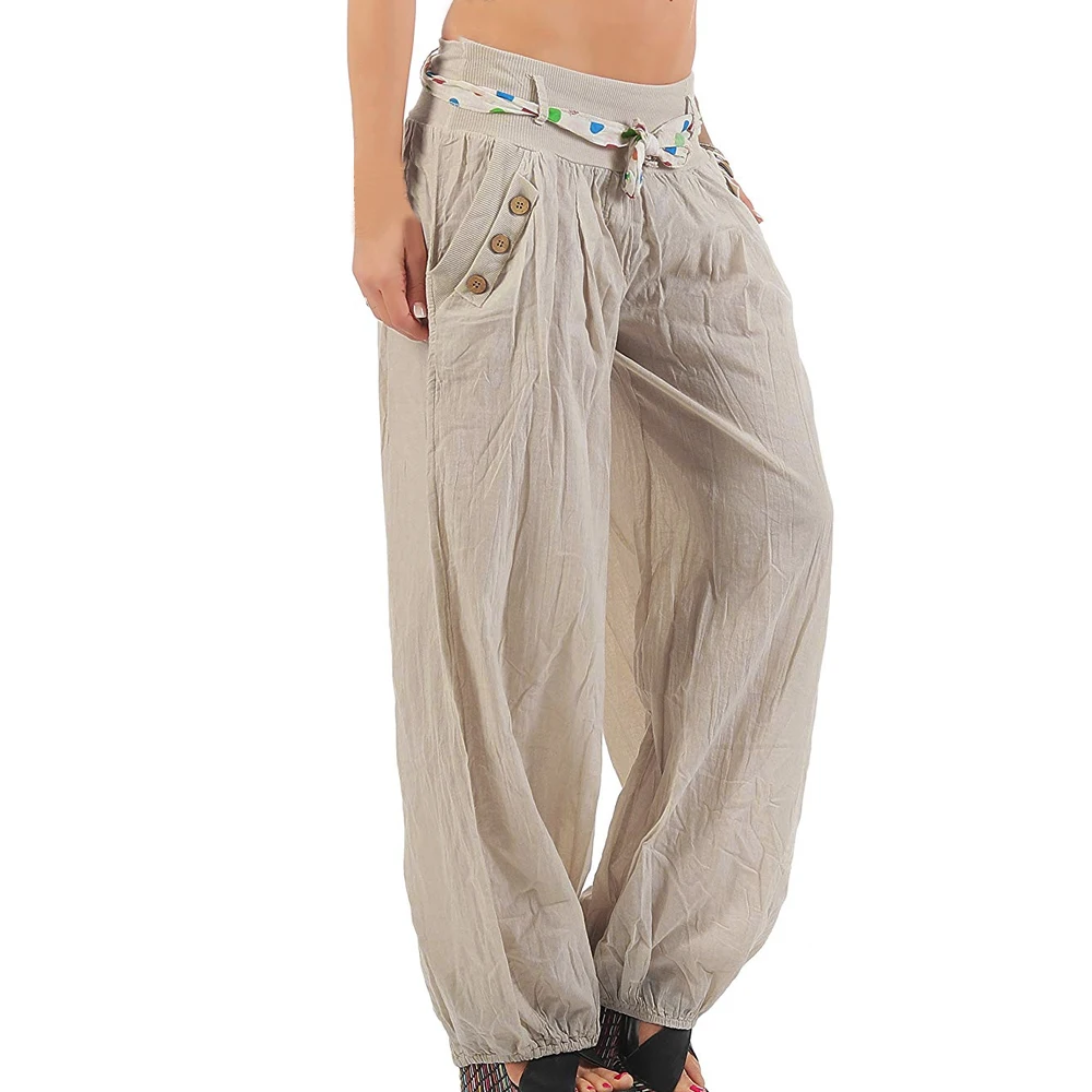 CALOFE NEW FASHION Pants Women Solid Low Waist Boho Pants Baggy Wide Leg Casual Loose Summer Trousers Free Shipping