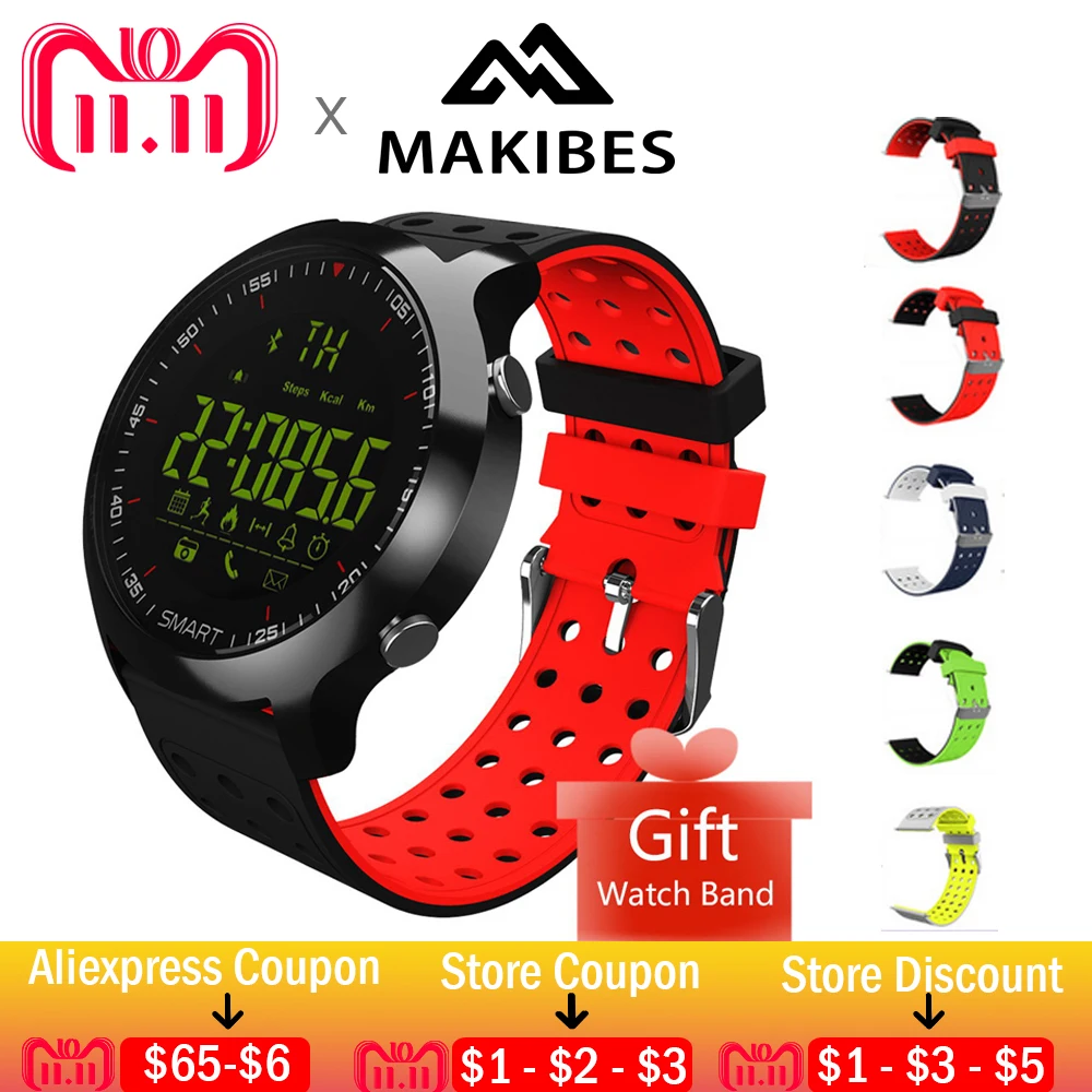 

Free strap Smart Sports Watches Makibes EX18C Men Bluetooth 12 months stand-by 5 ATM Water Resistant Remote Control Watches