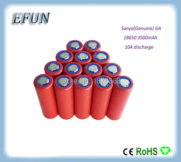 

Brand new 52PCS/LOT 100% Genuine Sanyo GA 18650 3500mAh Li-ion cells 3.6V NCR18650GA for DIY 13S4P 48V 14Ah ebike battery