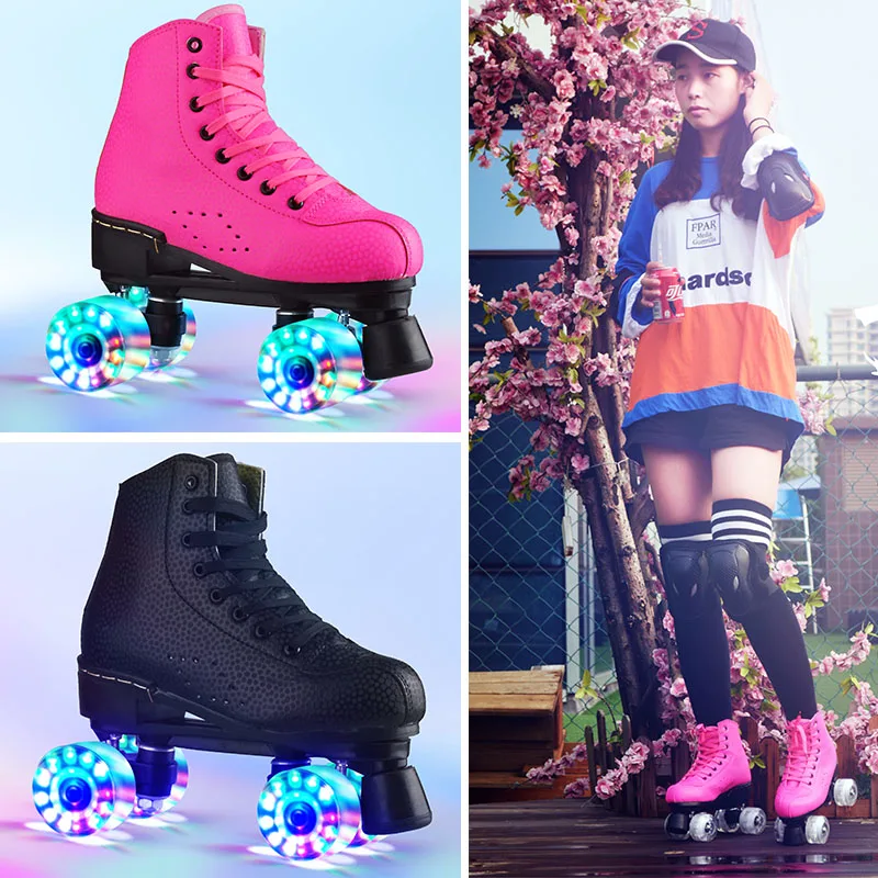 وامض Dounle عجلات أحذية التزلج الأسطوانة فلاش الأسطوانة أحذية التزلج الملونة متوهجة زلاجات دوارة رياضية للذكور الإناث