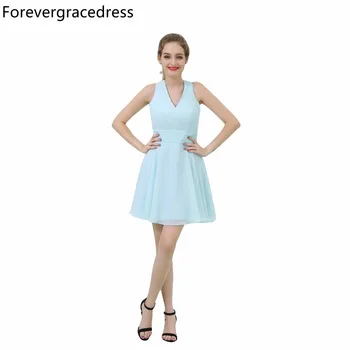

Forevergracedress Real Picture Simple Cocktail Dress V Neck Short Criss Cross Back Homecoming Party Gown Plus Size Custom Made