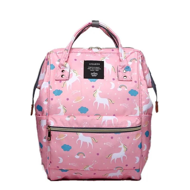 Lequeen сумка для подгузников рюкзак для мамы и ребенка многофункциональный водонепроницаемый влажный мешок большая емкость детская дорожная сумка - Цвет: Pink unicorn