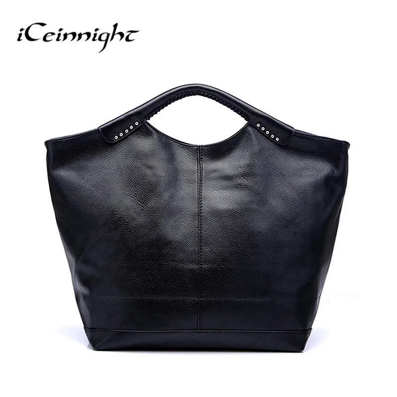 iCeinnight women leather handbags famous brand 2016 black fashion big casual tote long belt messenger bags