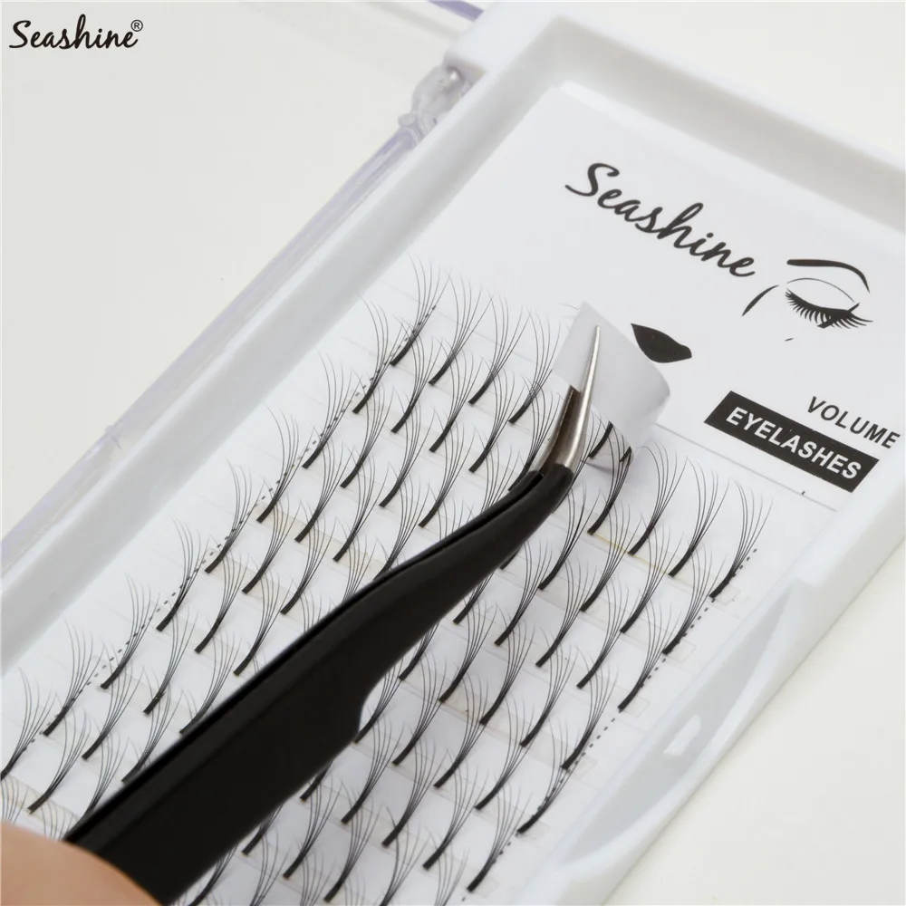 Permanente de Cílios 0.10mm de Espessura Seashine Longo Livre Custo Logotipo Haste Semi Falsos 0.07 Pré-made Fãs Cílios Fabricante 5d
