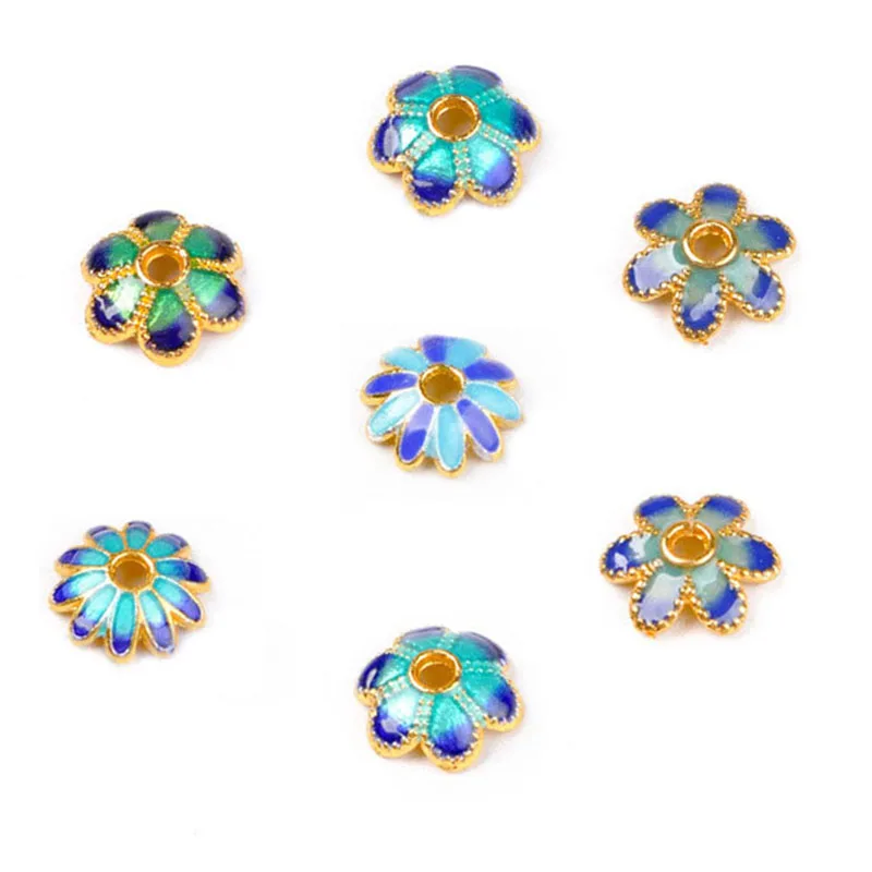 5pcs/lot Mixed Color Petal Beads Cap Enamel Cloisonne Bead End Caps