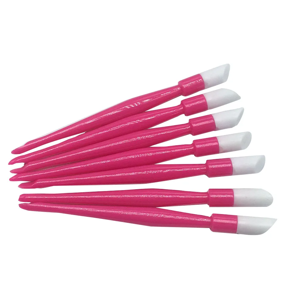 EasyNail 50pcs hot Pink Soft Nail Cuticle Pusher Plastic Rubber dark