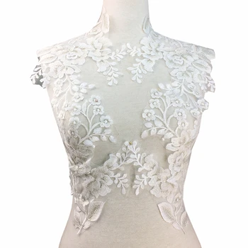 

2pcs White Flower Embroidered Patch For Wedding Dress Embroidery Applique Lace Patches For Bride Parches Sew On 28x20cm AC1228
