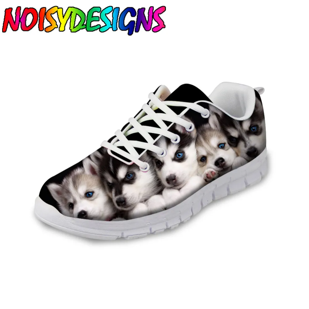 Cute Animal Dog Husky Printed Women's Flats Shoes Lace-up Comfortable Breathable Casual Shoes Woman Flat Shoes Girl