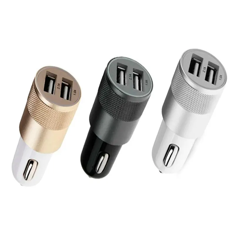 Car charger Dual USB adapter cigarette lighter Aluminum 2 port Mini Adapter 12v 2.1A 1.0A for all kinds of smartphone for ipad