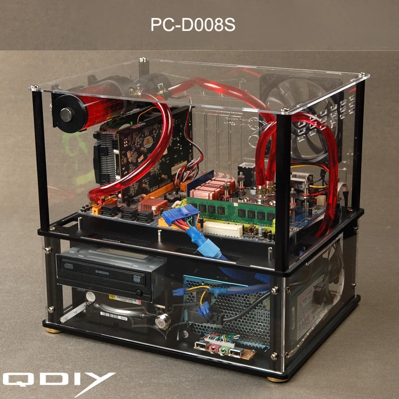Цветной горизонтальный прозрачный акриловый чехол для компьютера QDIY с водяным