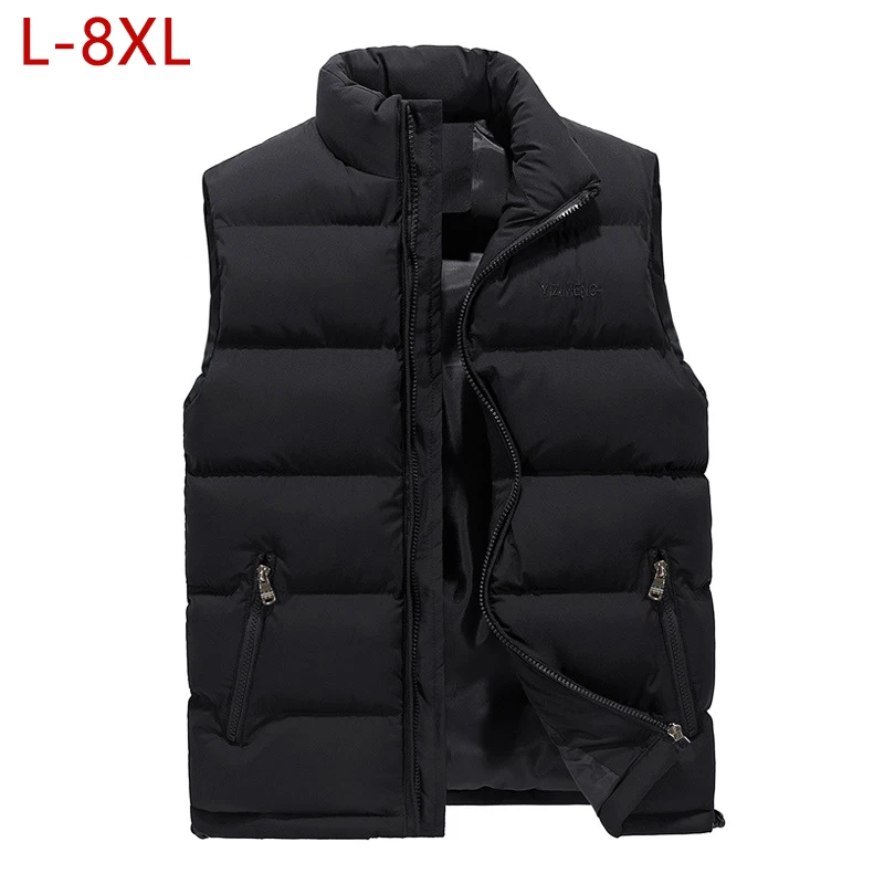 

L-8XL Winter Casual Varsity Vest Cotton For Men Winter Classic Parka Thick Warm Cotton Waistcoat Male Padded Sleeveless Jacket