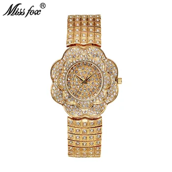 

Miss Fox Quartz Rose Watch Women Rose Flower Full Diamond Fashion Clock Ladies Wrist Watches 2017 Waterproof Silver Ladies Watch