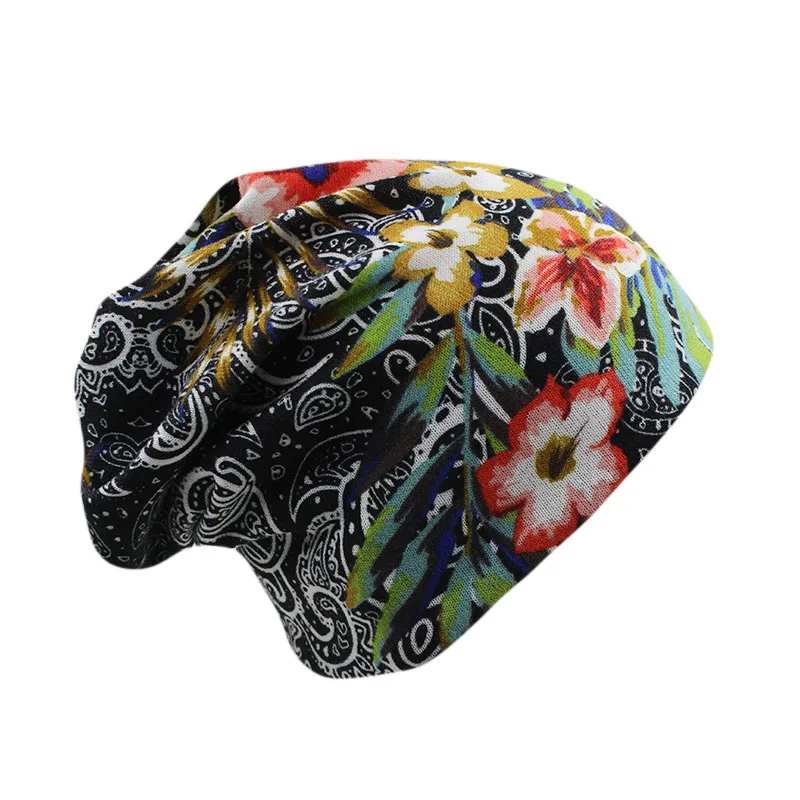 miaoxi Fashion New Women Spring Hat Girl's Casual Beanies Skullies Cotton Floral Caps Lady Scarf Hats Two Used Women's Gorros