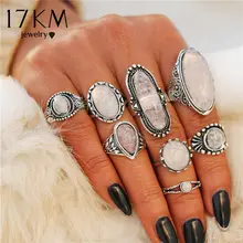 17KM nuevo diseño Vintage ópalo set de anillos para nudillos para las mujeres geométrico bohemio patrón flor anillos fiesta bohemia joyería 8 unids/set