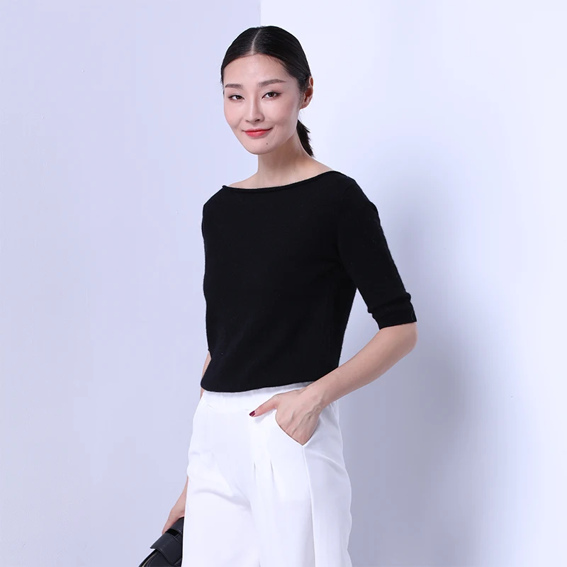 Lafarvie Quality Slim Sexy Cashmere Knitted Sweater Women Tops Fashion Pullover Slash neck Half-sleeve Female Jumpers Pull Solid Lafarvie Quality Slim Sexy Cashmere Knitted Sweater Women Tops Fashion Pullover Slash neck Half-sleeve Female Jumpers Pull Solid