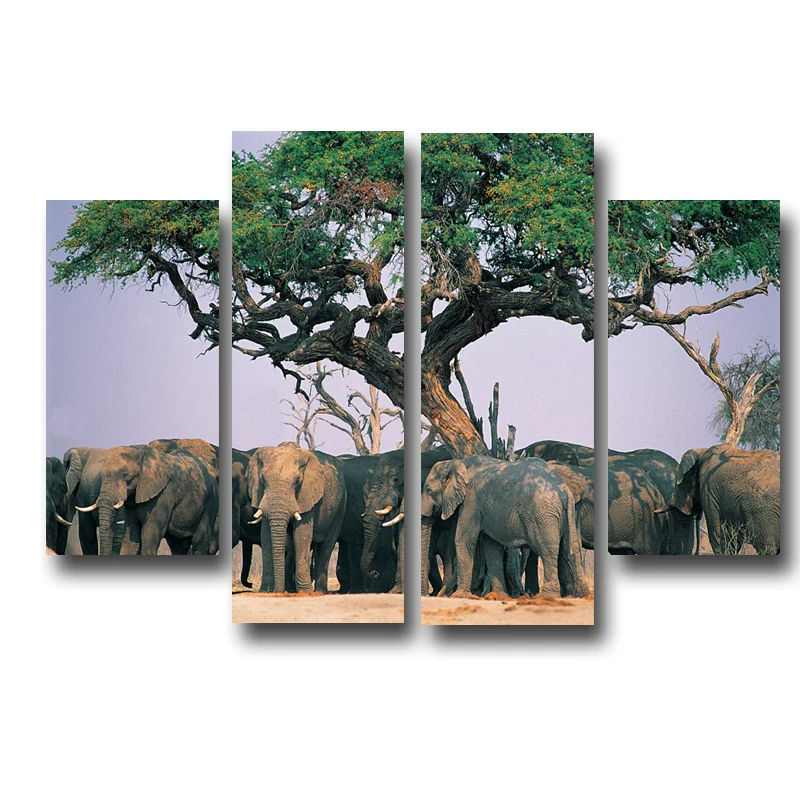 Tree African Elephant Wall Art Landscape Painting Print on Canvas Animal Art Wall Picture