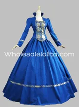 Royal Blue Cotton & Brocade Gothic Victorian Gown Historical Dress