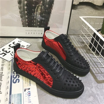 

OLOME casual shoes 2019 new wild tie rivets flat bottom shoes autumn and winter single shoes personality tide
