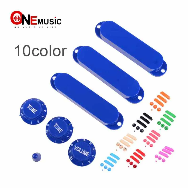

1 set Solid 3 Single Coil Pickup Cover 2 Tone 1 volume konbs and Switch tip Closed Plastics For FD Strat Guitar 11 color provide