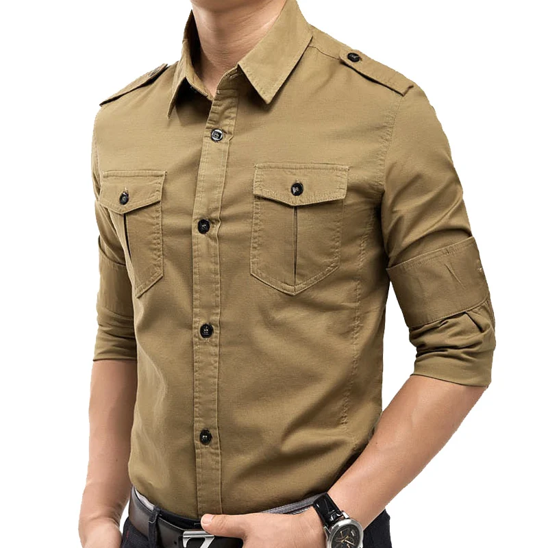  New arrivals military vintage slim fit long sleeve shirt causaul shirts Yellow Army green M-XXXL A6