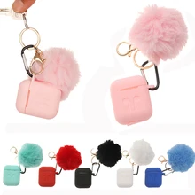 Moda caso protetor para vagens de ar 1/2 fone de ouvido bolsa à prova gota silicone capa bonito bola de pele chaveiro para airpods/airpods pro(China)