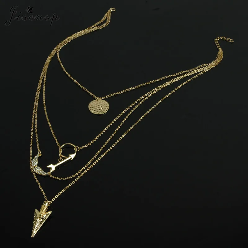 

Jisensp Unique Arrow Multilayer Charm Necklace Fashion Jewelry for Women Girls Geometric Round Pendant Necklace Birthday Gift