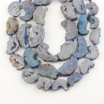 

Full Strand Natural Gray Blue Druzy Geode Slice Beads,Raw Drusy Agates Crescent Moon Shape Beads Jewelry Making