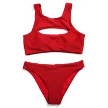 Make Difference Classic Red Cropped High Neck Bikini Sets 2018 Women’s Swimwear Swimming Bathing Suits Swimsuits for Woman Girls
