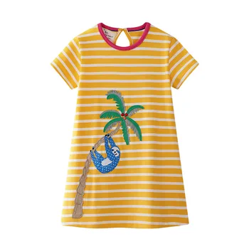 

A-line boutique girl summer dress cotton yellow stripe new style baby dress