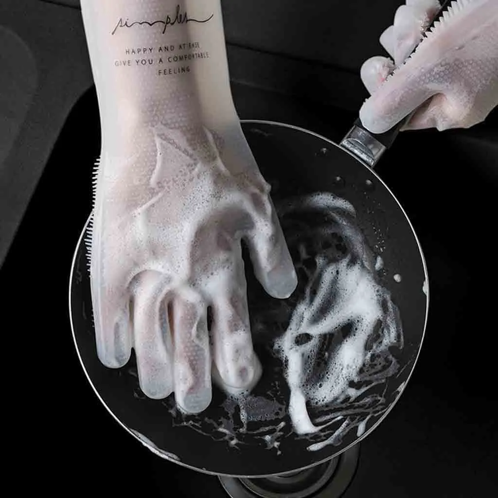 

New Magic Reusable Silicone Gloves Cleaning Brush Scrubber Gloves Heat Resistant magic rubber silicone dish washing gloves NEW