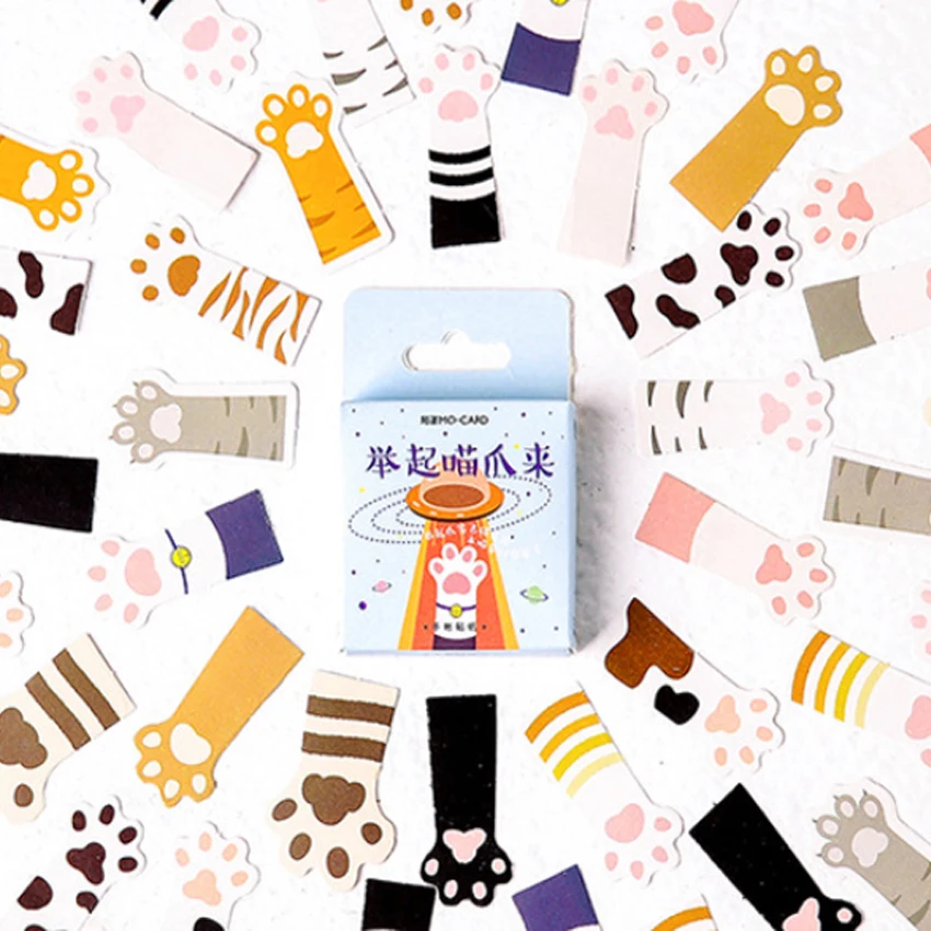

45pcs/box Cute Cat Claw Pattern Paper Label Sealing Stickers Diary Adhesive Scrapbooking Decorative DIY Stickers Stationery