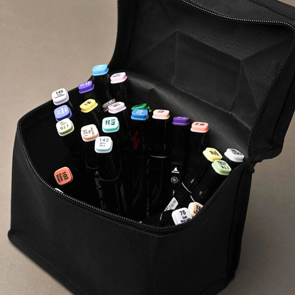 Маркер сумка для хранения ручек большой Ёмкость на молнии черный складной маркер для рисования ранец Mochila, с молнией, брезент, для хранения карандашей, пенал удержания 36/48/60/80 шт