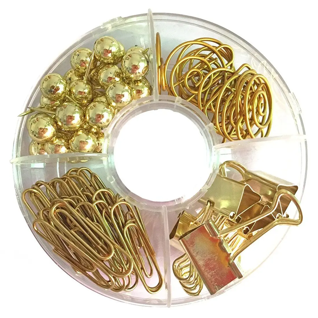 65 PCS Golden Paper Clips Set,Multi Kind Push Pin Map Tacks Long Tail