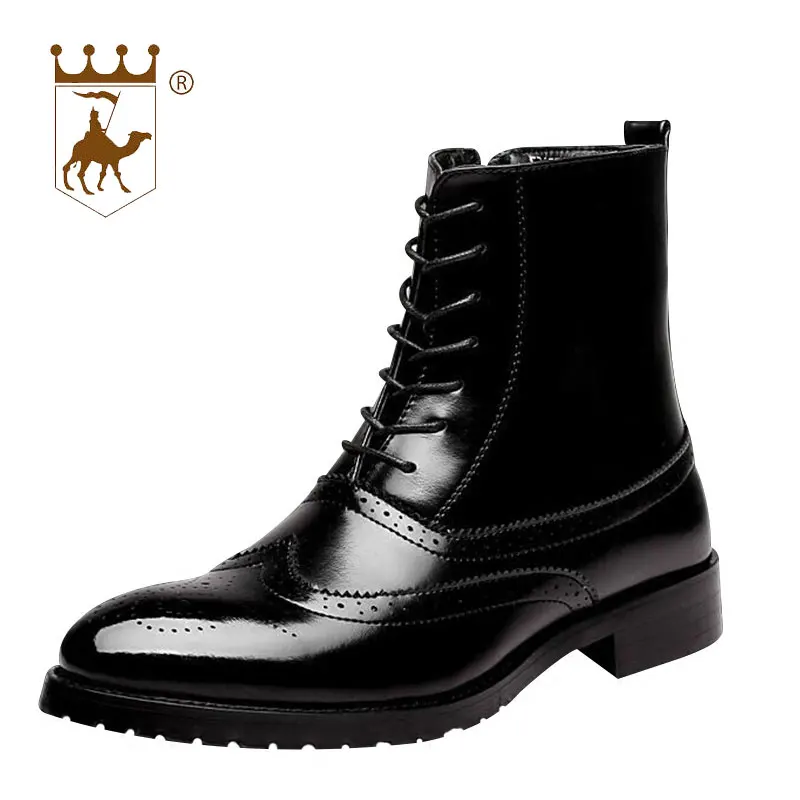 

BACKCAMEL Brand Men Leather Boots Bullock High Men's Boots British Style Solid Black Lace Up Motorcycle Boots Top High Quality
