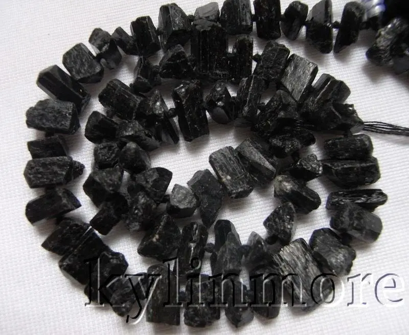 

6x10-6x12mm Natural Black Tourmaline Rough Beads 15.5''