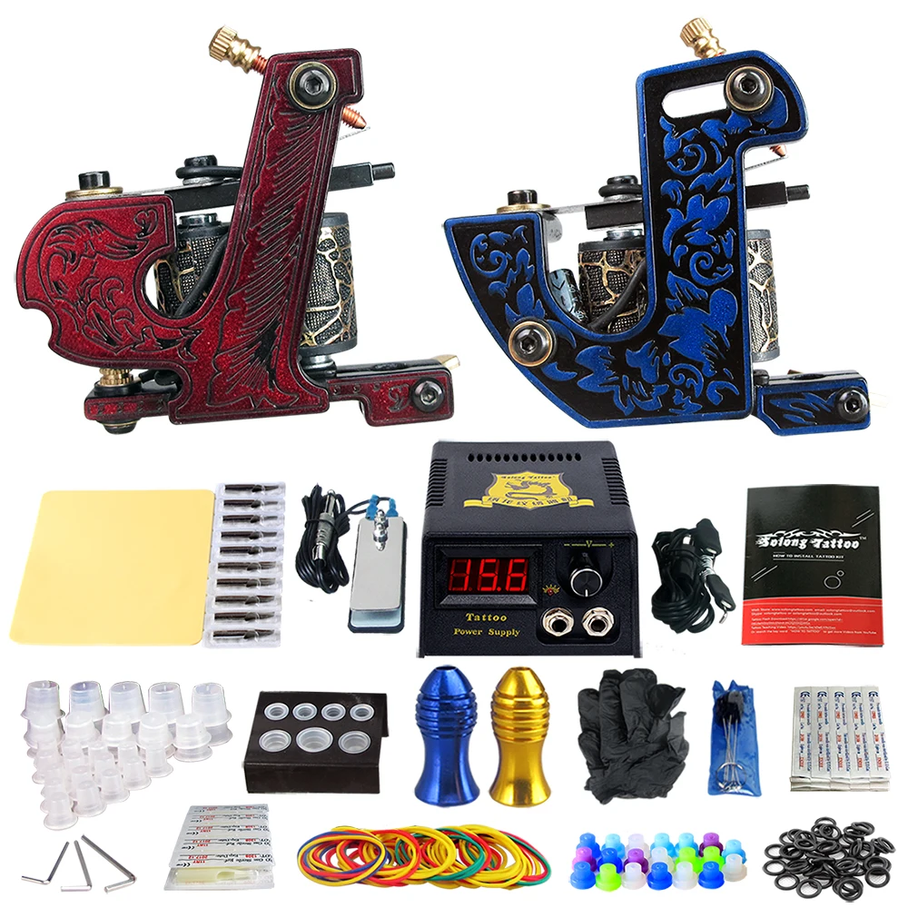 

Solong Tattoo Starter Tattoo Machine Kit Power Supply Needles Grip Tips TK202-31