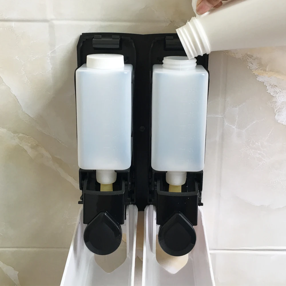 Manual Double Box Soap Dispenser Wall Mount Bath Liquid Hand Sanitizer Shampoo Body Wash Lotion