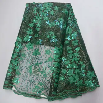

Hot Sale Nigerian African Lace Fabrics French Green embroidered sequins High Quality Bridal Lace Fabric For Wedding dress XRE06