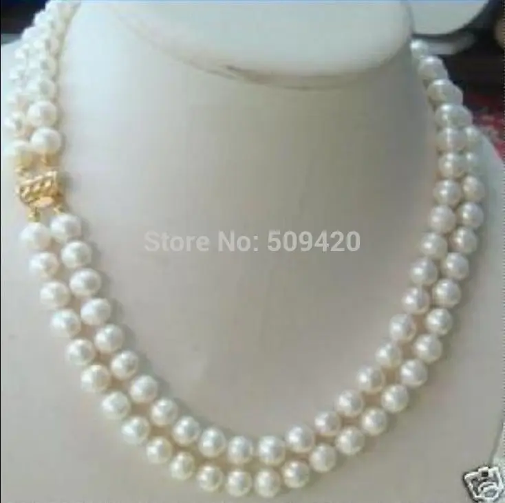 

~~ Free Shipping >>2 rows 7-8MM DOUBLE STRAND WHITE PEARL NECKLACE