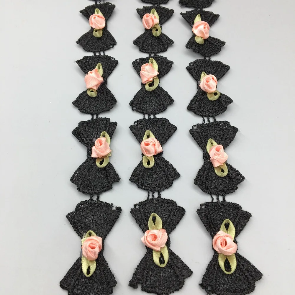 20X африканская кружевная ткань с черным бантом Розы вышитые кружева отделка Лента для аппликации свадебные ручной работы DIY шитье ремесло